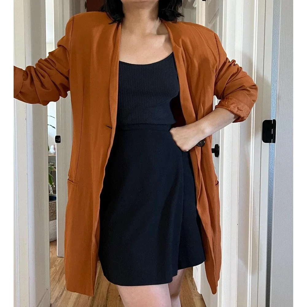 Vintage 90s orange long Rayon blazer oversized classic minimalist large office - Picture 9 of 15